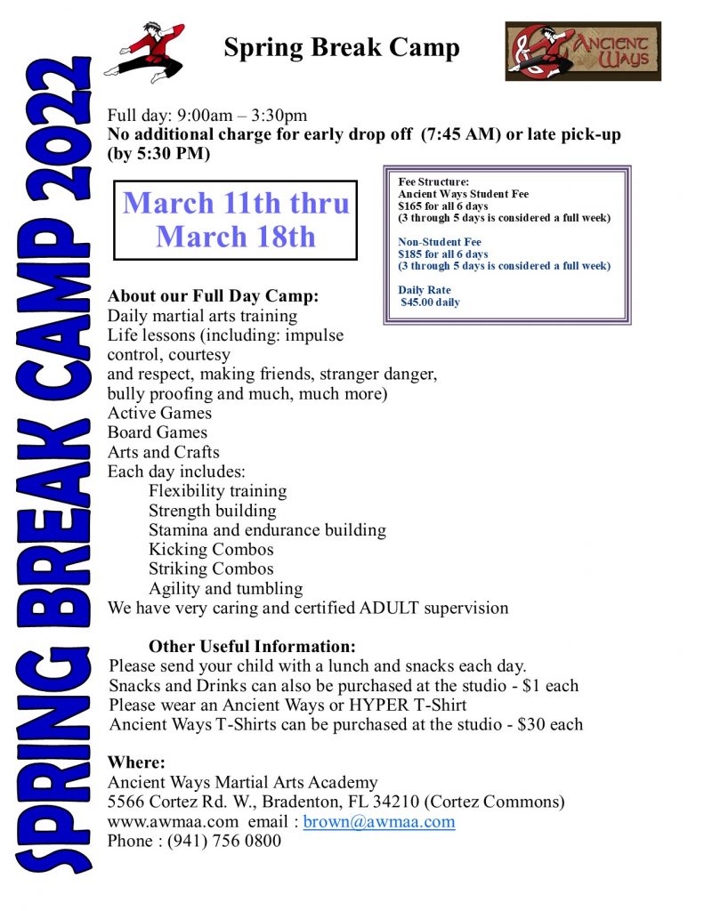 Spring Break Camp 2022 Ancient Ways Martial Arts Academy