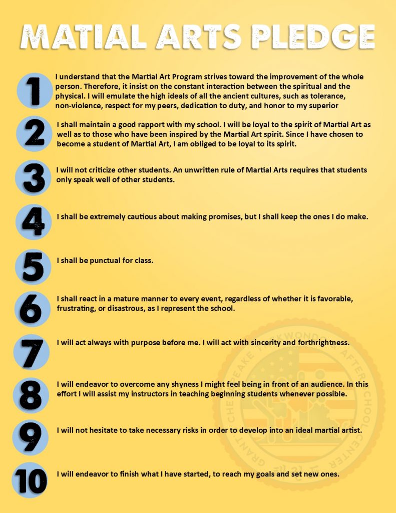 martial arts pledge Grant's Chesapeake TKD & After School Center