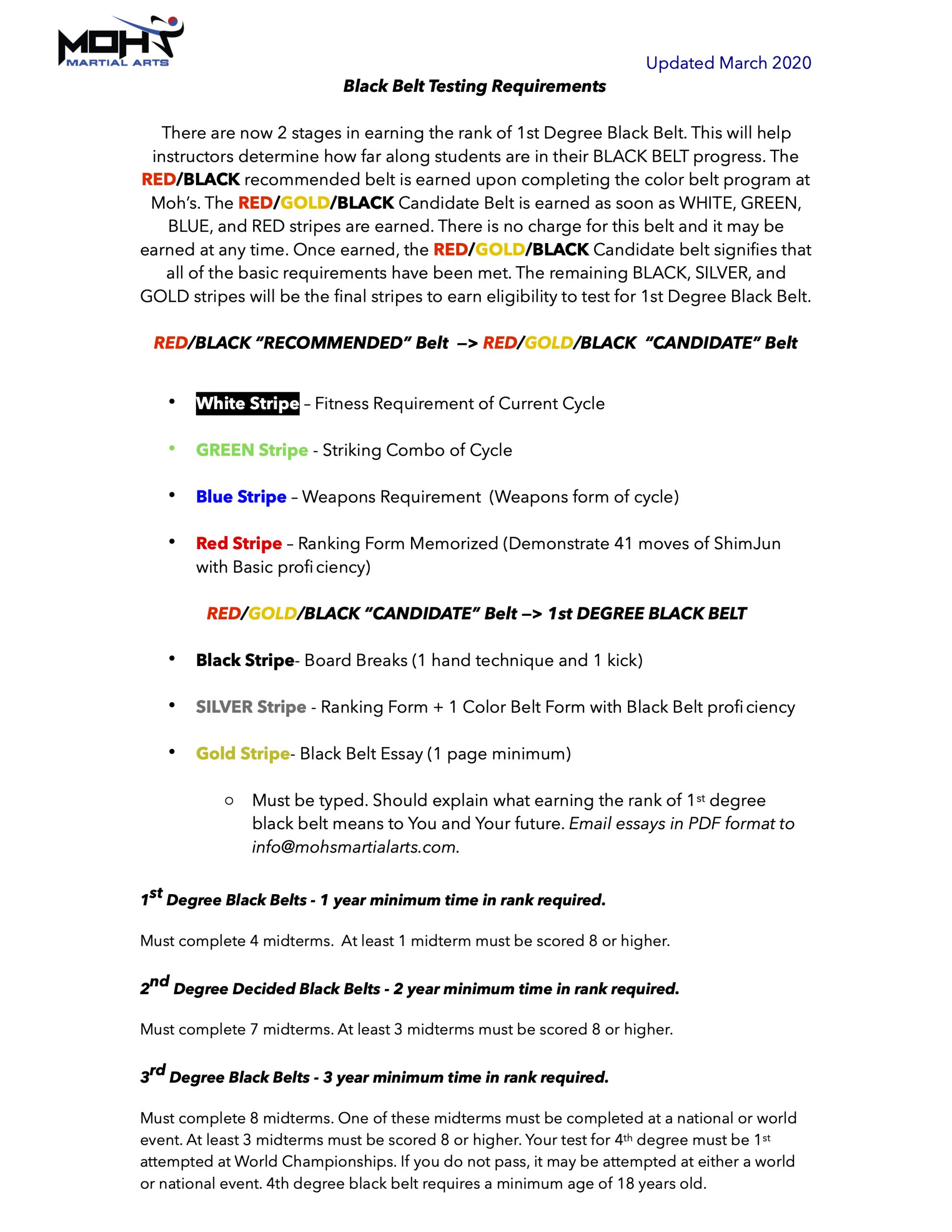 2020 BLACK BELT REQUIREMENTS Moh's Martial Arts
